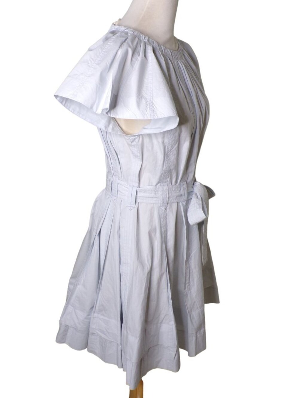 🆕ULLA JOHNSON Mae Mini Dress Sea Glass Blue Cotton Flutter Sleeve Belted 8 - Picture 9 of 12